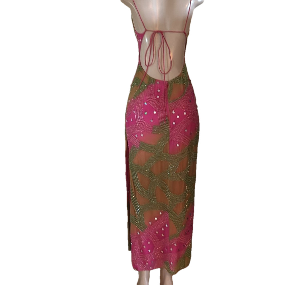 Neon Pink/Green Prom Dress Long Beaded Dress - Picture 9 of 15